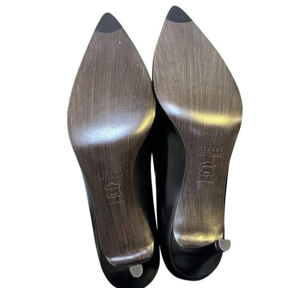 Stuart Weitzman Black Leather Pointed Toe Pumps Heels Size 7 - Picture 8 of 11